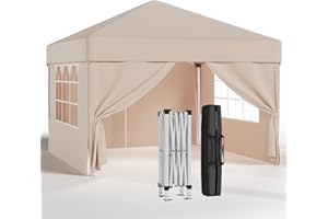 JUMMICO Pavillon 3x3 Wasserdicht Stabil Winterfest Höhe Verstellbar,Faltpavillon mit 4 Seitenwänden,Pavillion UV Schutz 50+,Gartenpavillon Faltzelt für Garten, Innenhof, Camping,Gazebo Beige