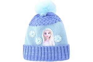 IOSCDH Kinderstrickmütze, Elsa Kinder Winter Pom Pom Kopf Wollmütze Warme Kindermütze Pom Pom Wollmütze Winter Outdoor Mütze Gepolstert Und Verdickt Baby Mütze Geeignet Für Mädchen Und Jungen Blau