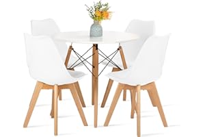 FURNITABLE Tavolo da Pranzo con 4 Sedie Moderno | Tavolo Rotondo e Sedie Cucina | Set da Pranzo per Sala da Pranzo | Tavolo bianco e sedie bianche