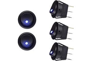 Qiuyan 5pcs Blue LED Illuminated Round Rocker Switch Press Button On/Off 12v 25A Car Van Dash Light for Car Auto Boat Household Appliances