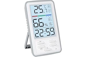 Humidity and Temperature Monitor with Backlit - LXSZRPH Digital Indoor Thermometer Hygrometer with High Low History, Easy to Use, Room Clock, Magnetic Option and Clear Display (D7)