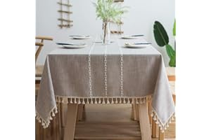 Pahajim Mantel Impermeable Antimanchas de Algodón y Lino Mantel para Mesa Resistente al Aceite Patrón Raya Mantel de Borlas Empalmado (Moda Marrón, Rectangular, 140 x 200 cm, 4-6 Asientos)