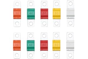 VACHELPER 10 Pezzi Midi Fusibili, 32V uto Midi Fusibile ad Alta Corrente Bolt-on 30/40/50/60/80 Ampere Colore per ANS Portafusibili Autoveicoli Camion Veicoli da Costruzione Autobus Roulotte