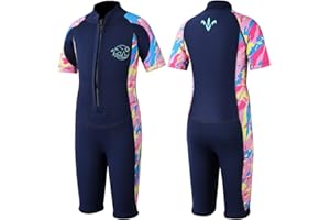 Yikayin Kombinezon neoprenowy dla dzieci, 2,5 mm, krótki / długi kombinezon z neoprenu, zamek błyskawiczny z przodu, ciepły kombinezon do nurkowania, surfowania, pływania, pływania kajakiem, SUP