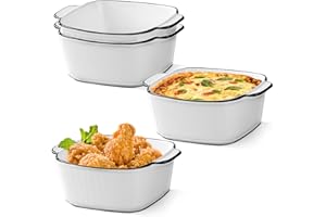MEYUXG Lot de 4 petits plats à gratin en céramique, 14,2 x 11 x 5,4 cm, mini plats à gratin pour friteuse à air chaud, micro-ondes, four, réfrigérateur (rayures verticales blanches)