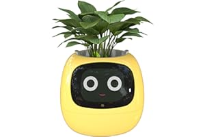 Masdio Vasi da fiori intelligenti, con intelligenza artificiale, visualizzazione della temperatura e numerose animazioni espressive basate sull'ambiente, per la decorazione di interni (giallo)