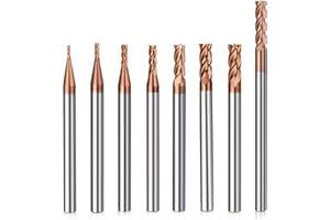 TRVOXVIQ Lot de 8 fraises à queue en carbure 4 flûtes, 1-4 mm CED TiSiN Coat Fraise hélicoïdale Bit VHM CNC Fraise à queue 55 HRC pour acier, alliage d'aluminium, cuivre