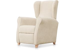 SUENOSZZZ-ESPECIALISTAS DEL DESCANSO Sillón Relax orejero Irene reclinable con Patas de Madera, Relax nórdico tapizado en Tela Antimanchas Beige