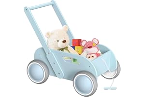 ITSLIFE Trotteur Bébé en Bois, Chariot de Marche Bebe pour Garçons et Filles, Pousser et Tirer Baby Walker, Trotteur avec Roues, Cadeau pour Anniversaire Noël, Rose