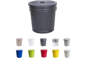 Jinfa | Cubo de Basura de Metal galvanizado con Asas y Tapa | Negro | Diámetro Ø 21,5 cm - Altura 21,5 cm | Capacidad: 7 litros