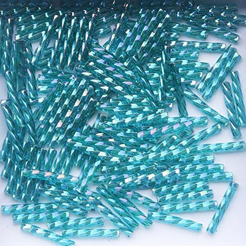 Teal Green Rainbow Matsuno Spiral Bugle Glass Beads 12mm 10g