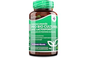 Probiotique Vegan 60 milliards d'UFC Cultures Avancées avec 21 souches vivantes - Ferments Lactiques avec Lactobacillus & Bifidobacterium - Enzymes Digestives - Cultures Bactériennes - Nutravita