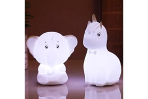 Tremdwoto Cute Unicorn Night Lights for Kids, Elephant Kawaii Lamp with Tap Control, 7 Colors Birthday Gifts for Baby Toddler Teen Children Boys, Portable Silicone Soft Nightlight Nursery Decor