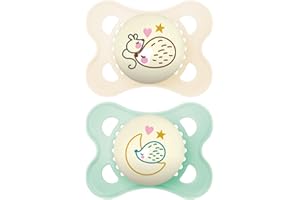 MAM | Sucette Original Nuit 2-6 mois (2 pièces) coloris aléatoire – Tétine en silicone symétrique et anatomique – Tétine bébé phosphorescente avec boîte de transport et de stérilisation