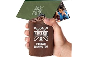 DON'T DIE IN THE WOODS Das weltweit härteste ultraleichte Überlebenszelt • 2 Personen Mylar-Notfallzelt + Paracord • Ganzjähriger Allwetterschutz für Wandern, Camping und Outdoor-Survival-Kits