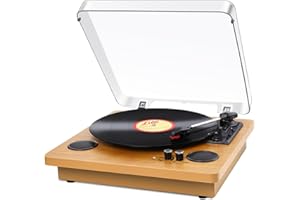 VIFLYKOO Giradischi Vinile, Bluetooth 5.4 Giradischi Vintage 3 Velocità 33/45/78 RPM con Altoparlanti Integrati, Codificatore Digitale, Lettore Vinile LP/Aux IN/RCA/Cuffia