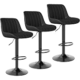 Youhauchair High Kitchen Stools Set of 3, Swivel Height Bar Stool with Back, Adjustable PU Leather High Stool, Modern Kitchen