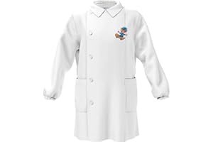 siggi Grembiule Scuola Linea Happy School - Asilo Bambino Colore Bianco con Ricamo - Abbottonatura Laterale con Bottoni, Colletto Bianco. Disponibile nelle taglia dalla 2 a 7 anni