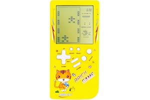 TAQY Modèle de Chat Mignon Bloquer la Console de Jeu 23 Jeux de Briques Mini Machine de Jeu rétro Console de Jeux pour Enfants Cadeaux nostalgiques Jouet de Puzzle Appareil de Jeu Portable (Yellow)