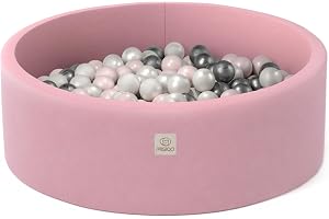 MISIOO Smart bollbad – bollbad barn för babyrum – bollbad baby – 150 bollar för badbalar – babyleksak – maskintvättbar – Öko-Tex – 90 x 30 cm – rosa – rosa/vit/silverbollar