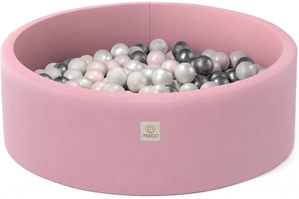 MISIOO Smart Piscine a Balle pour Bébé - Piscine pour la Chambre des Enfants - Piscine à Balles Bébé- 150 Balles - Jouet Enfant - Lavable en Machine - Oeko-Tex - 90 x 30 cm- Rose- Rose/Blanc/Argent
