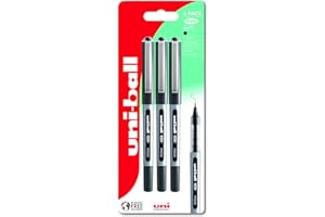 uni-ball UB-150 Eye Black Rollerball Pens. Premium Micro 0.5mm Ballpoint Tip for Super Smooth Handwriting, Drawing, Art, Crafts and Colouring. Fade and Water Resistant Liquid Uni Super Ink. 3 Pack