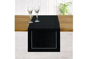 D'Moksha Homes Black Table Runner 72 inches Long - 100% Pure Linen Table Runner 14 x 72 Inch Classic Hemstitch - Dresser Scarf Farmhouse Dining Table Runner for Spring, Summer, Indoor, Outdoor