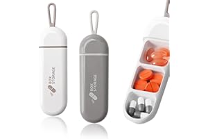 Vidacharmy Portapillole da Viaggio, 2 Pezzi Mini Portapillole,3 Scomparti porta Pastiglie Giornaliera, Portapillole Portatile a 3 Celle con Corda in Silicone - Grigio+Bianco