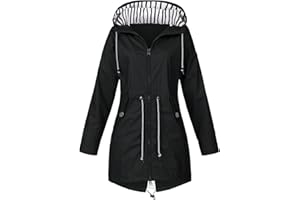 LVNSDKNERSE Damen Regenjacke Wasserdicht Atmungsaktiv Softshelljacke Elegant Einfarbig Regenmantel Outdoor Leichte Sommerjacke Große Größen Lang Übergangsjacke mit Kapuze Gefüttert Funktionsjacke, S-5XL