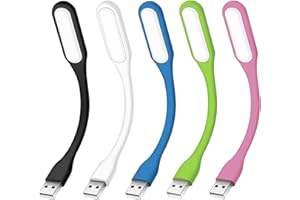 DROQUIMUR 5ud Pack | Mini lámpara de lectura USB LED portátil | Flexible | Multicolor