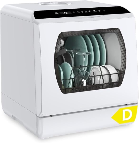 Hermitlux Table Top Dishwasher for 5 Place Settings (5L Tank), Tabletop Dishwasher no Plumbing with 6 Programmes Including 360° Spray Arms | Hot - Air Drying | Energy Class D | No Installation - 1