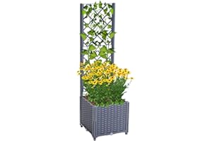 Mingone Fioriera con Grigliato Fioriere da Esterno Grandi Orto Rialzato Fioriere da Balcone per Piante per la Coltivazione di Ortaggi, Fiori ed Erbe aromatiche, Grigio e 1 slot