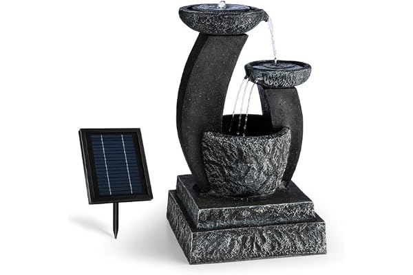 blumfeldt Fantaghiro - Fontaine de Jardin, Fonctionnement Solaire, Pompe de Circulation, Installation sur Pied, Intérieur ou en extérieur, 3 étages avec Cascades, Pierre