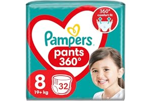 Pampers byxor blöjor storlek 8 (19+ kg), 32 stycken blöjor med påsstopp och skydd, anti-läckage tillbaka