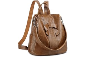 KIEPOAR Women Backpack Anti-Theft Fashion PU Leather Shoulder Bag, Casual Purse Bag with Bowknot Daypack Handbag Lightweight Chic Multipocket, Lady Cute Rucksack for Office Work School Travel