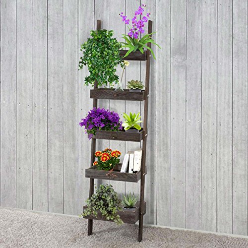 Regal Standregal Pflanzregal Blumenständer, 169x43x32cm, Shabby-Look, Vintage ~ braun - 2