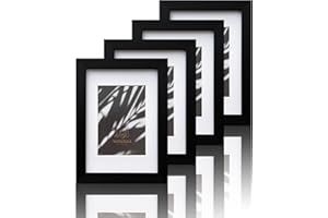 VUVUZULA A5 Frame Black Picture Frames A5 Photo Frame with Mount for A6 Photo A5 Certificate Frame Set of 4 with Real Glass