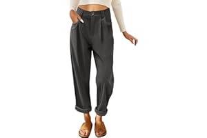 PASUDA Pantalon Femme Décontracté en Velours Côtelé Taille Haute Pantacourt Vintage Baggy Palazzo Pantalon Fluide Droit avec Poches