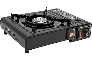 LOYALTYCLIVIA Réchaud de camping robuste à 1 flamme - Barbecue d'extérieur portable - Puissance de combustion : 2500 W - Avec boîte de rangement - Pour camping, arrière-cour, plein air