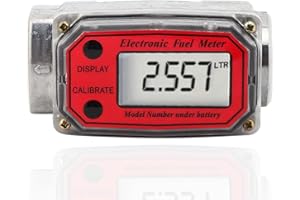 FYEARFLY Turbine Water Flow Meter, 1Inch Npt Digital Electronic Flowmeter 120L/Min Liquid Flowmeter 0-99999 Fuel Flow Gauge, for Diesel, Kerosene, Gasoline (Red)