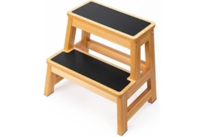 StrongTek Wood Step Stool for Adults and Kids, 17 Inch Tall, Non-Slip Step Surface, Heavy Duty, Two Step for Kitchen, Bed, Bathroom, 500 lbs Capacity