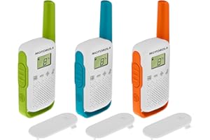 Motorola T42 Triple Talk About – Aparatos de Radio (Juego de 3, PMR446, 16 Canales, Alcance 4 Km) Multicolor