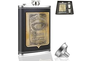 GLEAMYDOT Petacas de Alcohol,Petaca de Acero Inoxidable Cuero Petacas para Hombres con Embudo, Frasco de Whisky de 8 oz/227ml para exteriores,camping,senderismo,escalada