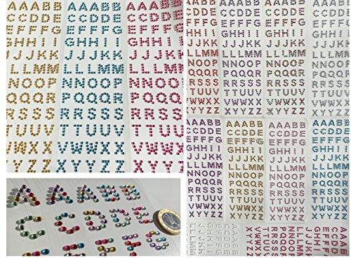 180 Stück Buchstaben aus verschiedene glitzernde Strasssteine selbstklebend ABC Alphabet Buchstaben basteln Sticker Gltzersteine Schmucksteine Strass Steine Mischung Herz Rund Quadratisch Tropfen zum Verzieren von CRYSTAL KING (Bunt)