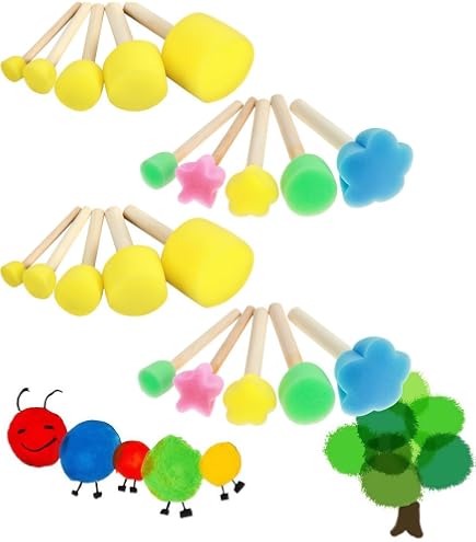 KGDUYC - Set 4 Pinceaux Éponge à Peinture - Formes Variées - EVA Non-Toxique - Kit Créatif Enfant - Cadeau Anniversaire