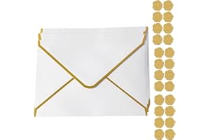 CCOMAGE 20PCS Retro Kraft Paper Gift Envelopes with Gold Border 18.5x13.5cm Invitation Envelopes V Flap Envelope Money Gift Card Envelope for Office Wedding Birthday Xmas Gift Card