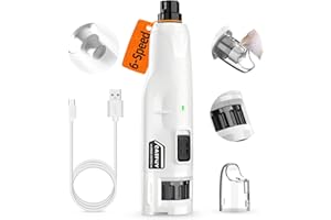 Casfuy Lima de uñas para Perros silencioso - (45 dB) Cortador de uñas Eléctrico Recargable para Mascotas 6 velocidades con 2 Luces LED, cortauñas eléctrico Recargable de 3 Puertos con Tapa Antipolvo