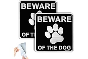 SINMAO Beware of the Dog Sign Sticker Aluminum Brushed 15x15cm Waterproof Rustproof and UV Protection for Indoor and Outdoor Pack of 2