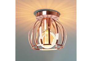iDEGU Vintage Plafonnier Industriel en Métal Cage Suspensions Lustres Abat-Jour Géométrique Design Luminaire E27 Lampe de Plafond pour Chambre Café Restaurent Entrée Couloir, 20 CM, Or Rose
