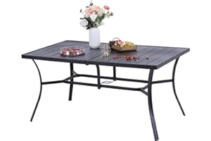 PHIVILLA Garden Table for 6 Person 150 * 90cm Patio Outdoor Table Rust Proof Steel Frame with 4 cm Parasol Hole Outdoor Furniture Garden Dining Table Maintenance Free Black